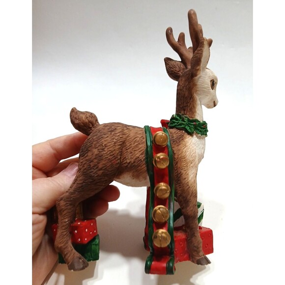 Pair Of Reindeer Sleighbells Bows Gifts 7 Inches Tall and 5.5 Inches Tall - Picture 7 of 10